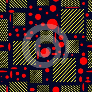 Seamless pattern with the image of red and yellow geometric shapes. photo
