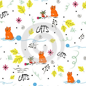 Seamless pattern with the image of a ridiculous cat. For print. Vector illustration