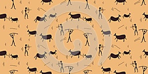 Seamless pattern with the image of rock paintings.
