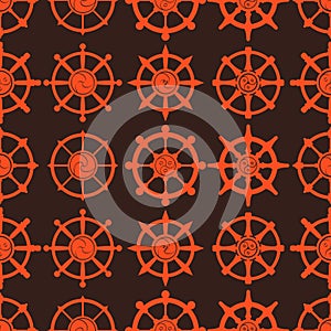 Seamless pattern with Indian religion symbol Dharmachakra