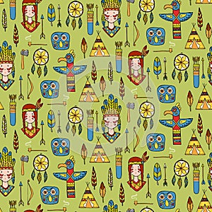 Seamless pattern with indian tribal elements.