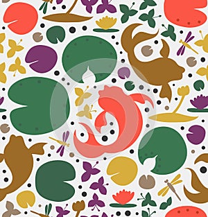 Seamless pattern with inhabitants of the pond.