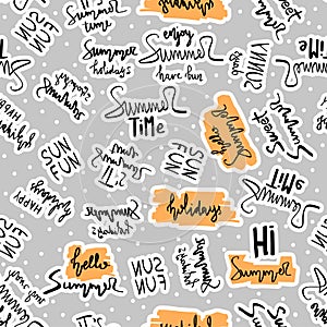 Seamless pattern with inscriptions on the summer theme. Cartoon style. Vector illustration