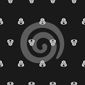 Seamless Pattern With Insects. Fly On a Black background. Vector Black and white Pattern