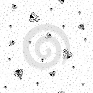 Seamless Pattern With Insects. Fly. Vector Black and white pattern of Flies