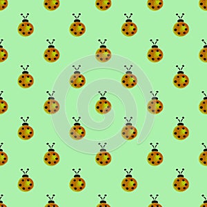 Seamless pattern with insects. Watercolor background with hand drawn ladybugs.