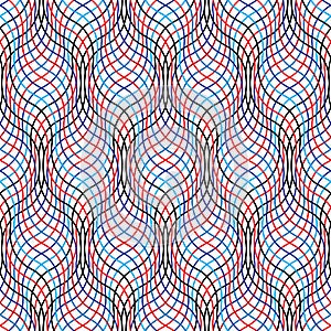 Seamless pattern with intersecting wavy colored lines, modern stylish image.