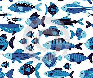 Seamless pattern with Isolated fish collection