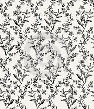 Seamless pattern isolated flowers Vintage background Wallpaper Drawing engraving. Vector illustration