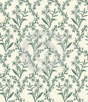 Seamless pattern isolated flowers Vintage background Wallpaper Drawing engraving. Vector illustration