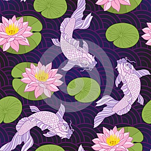 Seamless pattern with Japanese carp