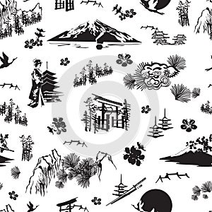 Seamless pattern with Japanese miniatures