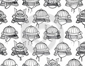 Seamless Pattern of Japanese Samurai Helmets