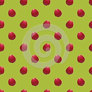 Seamless pattern of java apple or red guava on a green background. The fruit of java