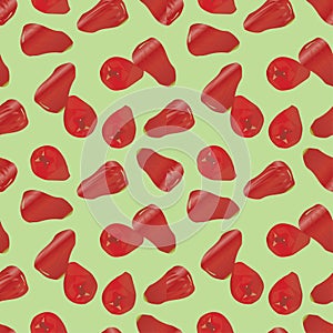 Seamless pattern of java apple or red guava on a green background. The fruit of java