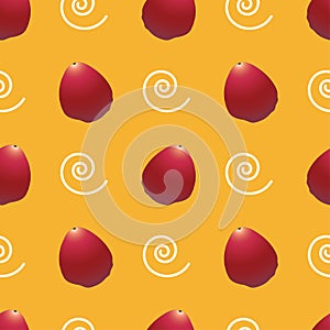 Seamless pattern of java apple or red guava on a yellow background. The fruit of java