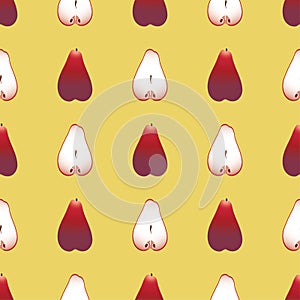 Seamless pattern of java apple or red guava on a yellow background. The fruit of java