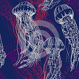 Seamless pattern with jellyfish.