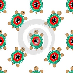 Seamless pattern with jewelry turtles on white