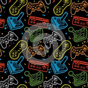 Seamless pattern with joysticks, gamepads seamless pattern, console gaming background photo