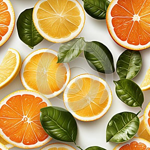 seamless pattern with juicy slices of orange orange and yellow lemon on white background