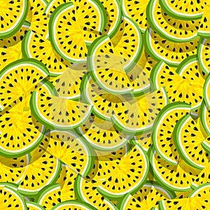 Seamless pattern of juicy slices of yellow watermelon. Watermelon abstract background. Fruit vector illustration