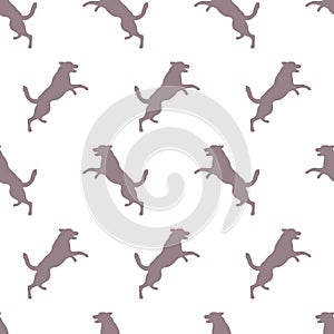 Seamless pattern. Jumping east european shepherd puppy isolated on white background. Dog silhouette. Endless texture