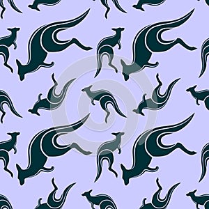 Seamless pattern with jumping kangaroo. Vector illustration