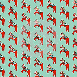 Seamless pattern jumping Swedish horse