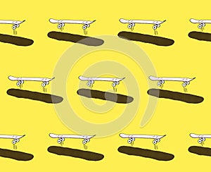 Seamless pattern with jumpping skateboards. Graphic pop art design with on yellow background. photo