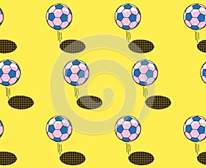 Seamless pattern with jumpping soccer ball. Graphic pop art design with european football or soccer ball photo