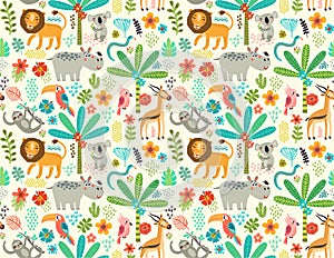 Seamless pattern with jungle animals