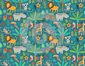 Seamless pattern with jungle animals