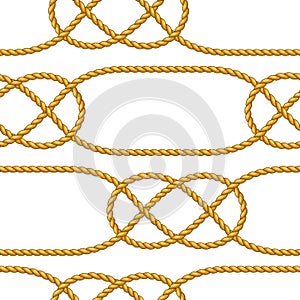 Seamless pattern with jute rope knots. Nautical, fishing and decorative nodes.