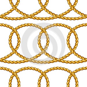 Seamless pattern with jute rope knots. Nautical, fishing and decorative nodes.