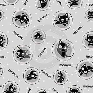 Seamless Pattern Kawaii Cats, Cartoon Animals