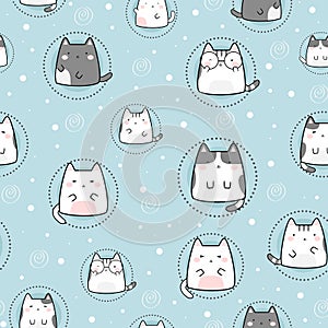 Seamless Pattern Kawaii Cute Cats