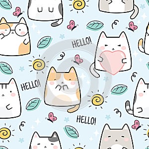 Seamless Pattern Kawaii Cute Cats