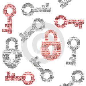 Seamless pattern of keys and locks filled in binary symbols