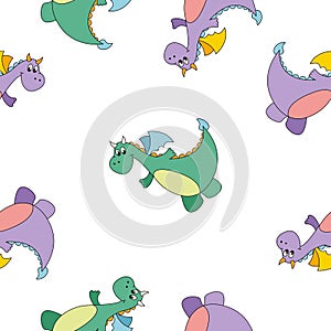 Seamless pattern for kids cartoon dragons