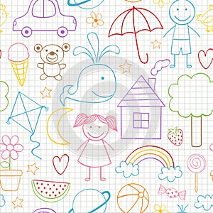 Seamless pattern with kids drawings