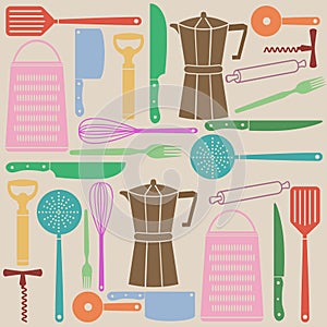 Seamless pattern of kitchen tools