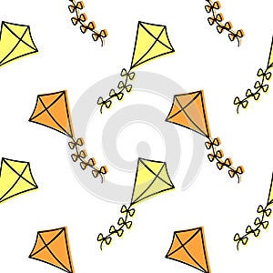 seamless pattern of kites hand drawn colored version