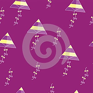 Seamless pattern with kites in purple and yellow colors vector