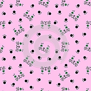 Seamless pattern with kitten muzzles and paws. Perfect for scrapbooking, poster, textile and prints. Hand drawn illustration