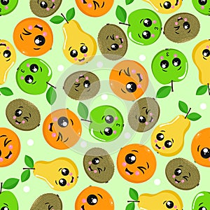 Seamless pattern with kiwi, apple, pear, orange - vector illustration, eps