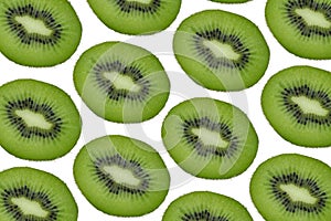 Seamless pattern of kiwi, slices of kiwi on a white background.