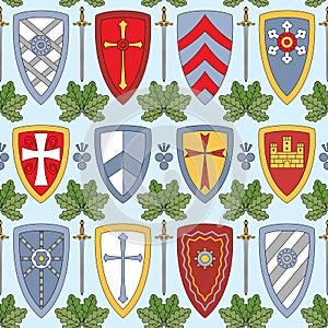 Seamless pattern with knightly shields photo