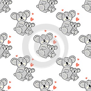 Seamless pattern with koala. Vector background with animals.