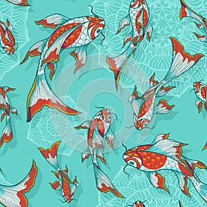 Seamless pattern with koi fishes